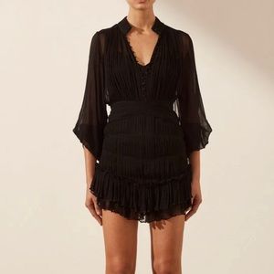 Shona Joy SAFIRA BUTTON UP RUCHED MINI DRESS - BLACK